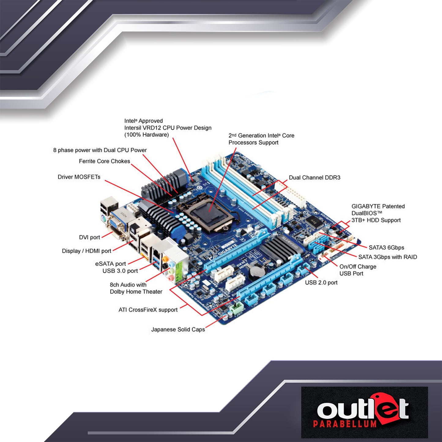 Refurbished Gigabyte GA-H67MA-UD2H-B3 GIGABYTE INTEL H67 S1155 AUDIO GIGALAN -- No Warranty