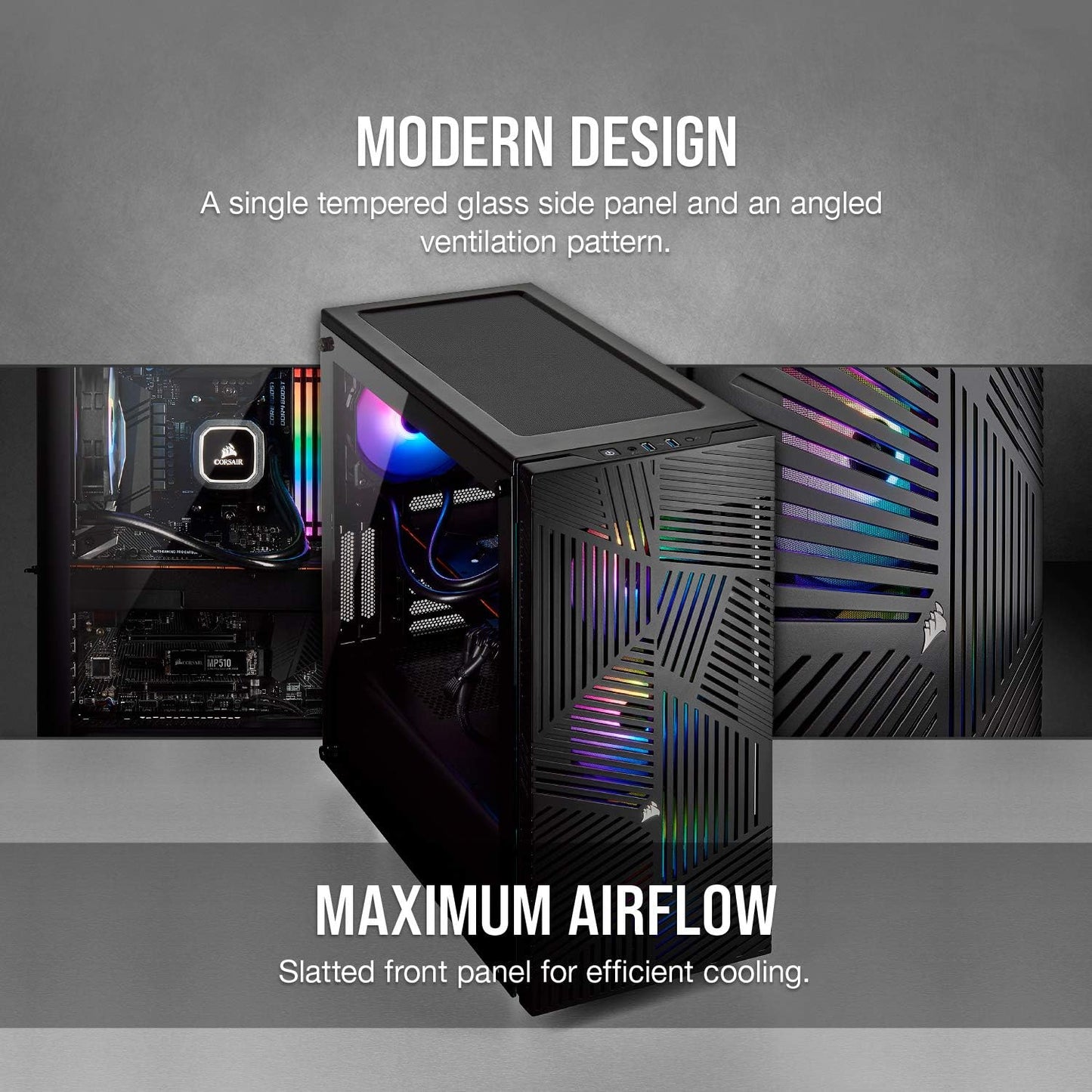 Refurbished CORSAIR 275R Airflow Tempered Glass Mid-Tower Gaming Case Black CS-CC-9011181-WW