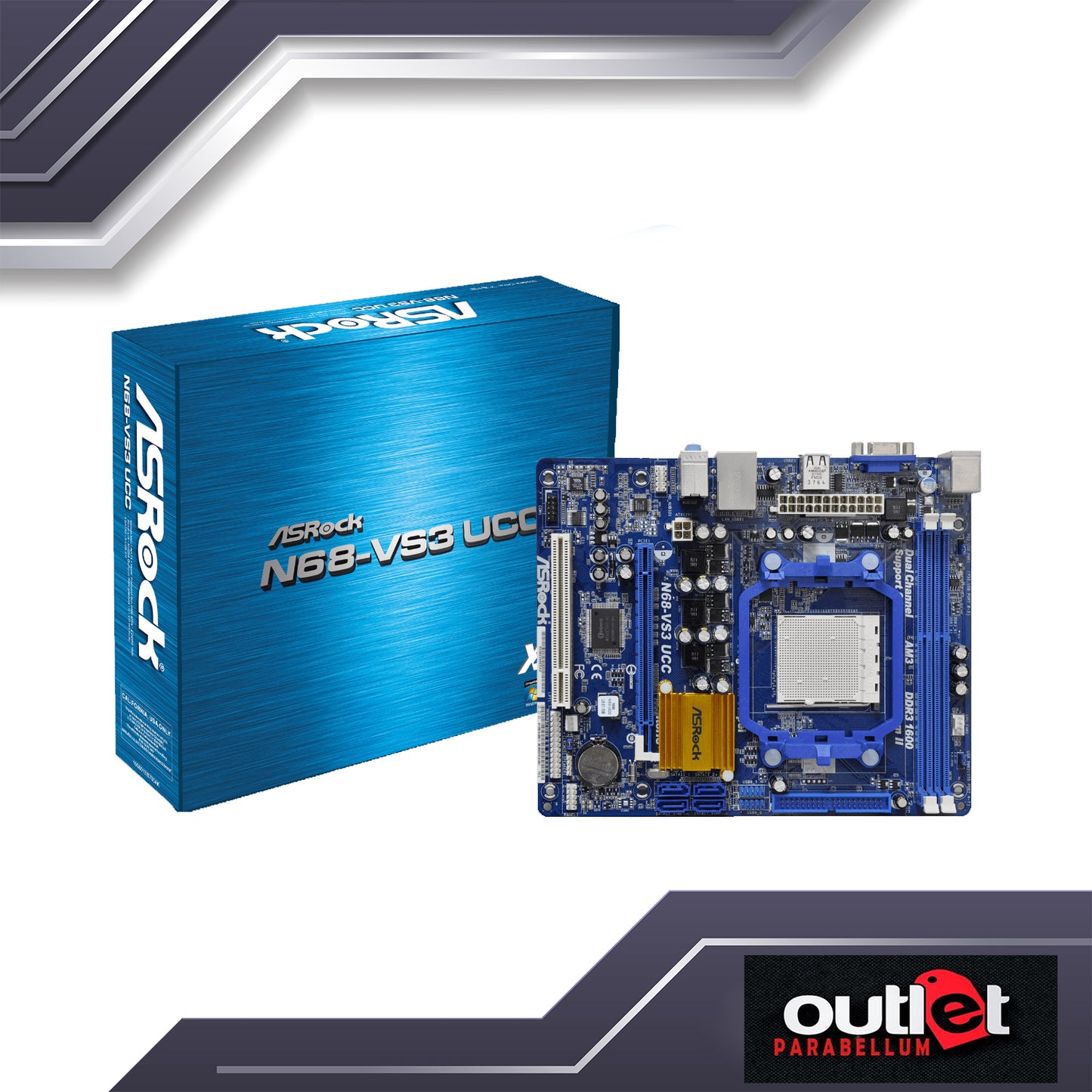 Refurbished ASROCK AR-N68-VS3-UCC ASROCK AM2/AM3+, NF7025 DDR3 AVL Supports AM3 Socket - No Warranty!!!