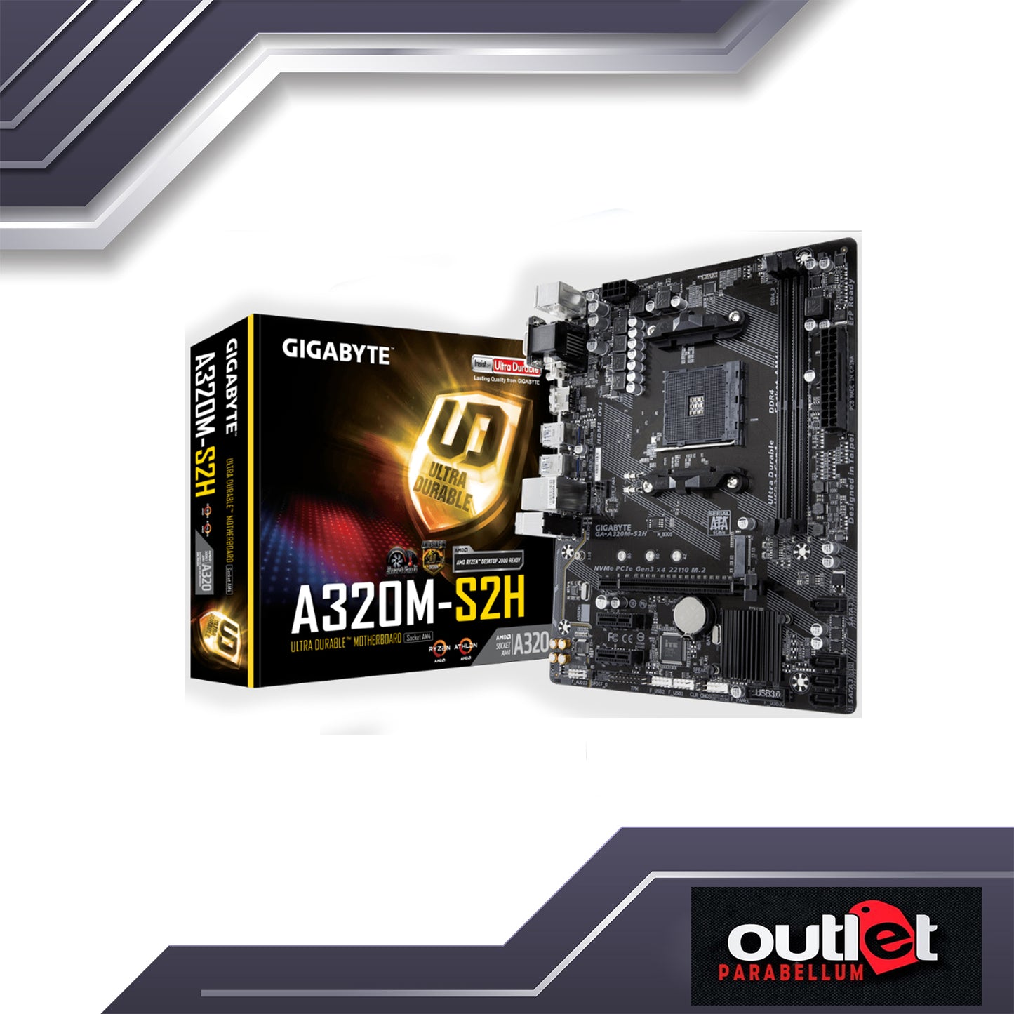 REFURBISHED GA-A320M-S2H GIGABYTE AMD A320 AM4 DDR4 M.2 HDMI/DVI/VGA MATX MOTHERBOARD - NO WARRANTY