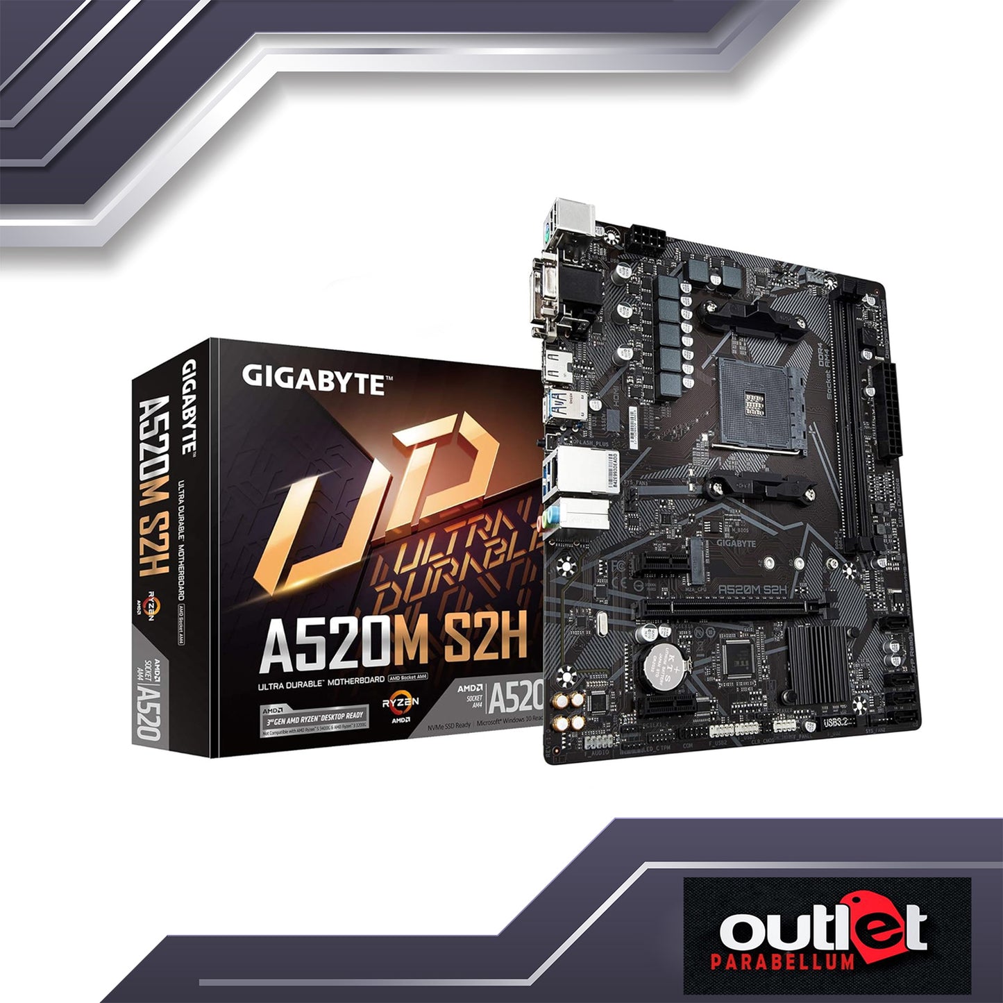 REFURBISHED GIGABYTE GA-A520M-S2H AMD A520 AM4 DDR4 DSUB/DVI/HDMI 2XDIMM MATX MOTHERBOARD