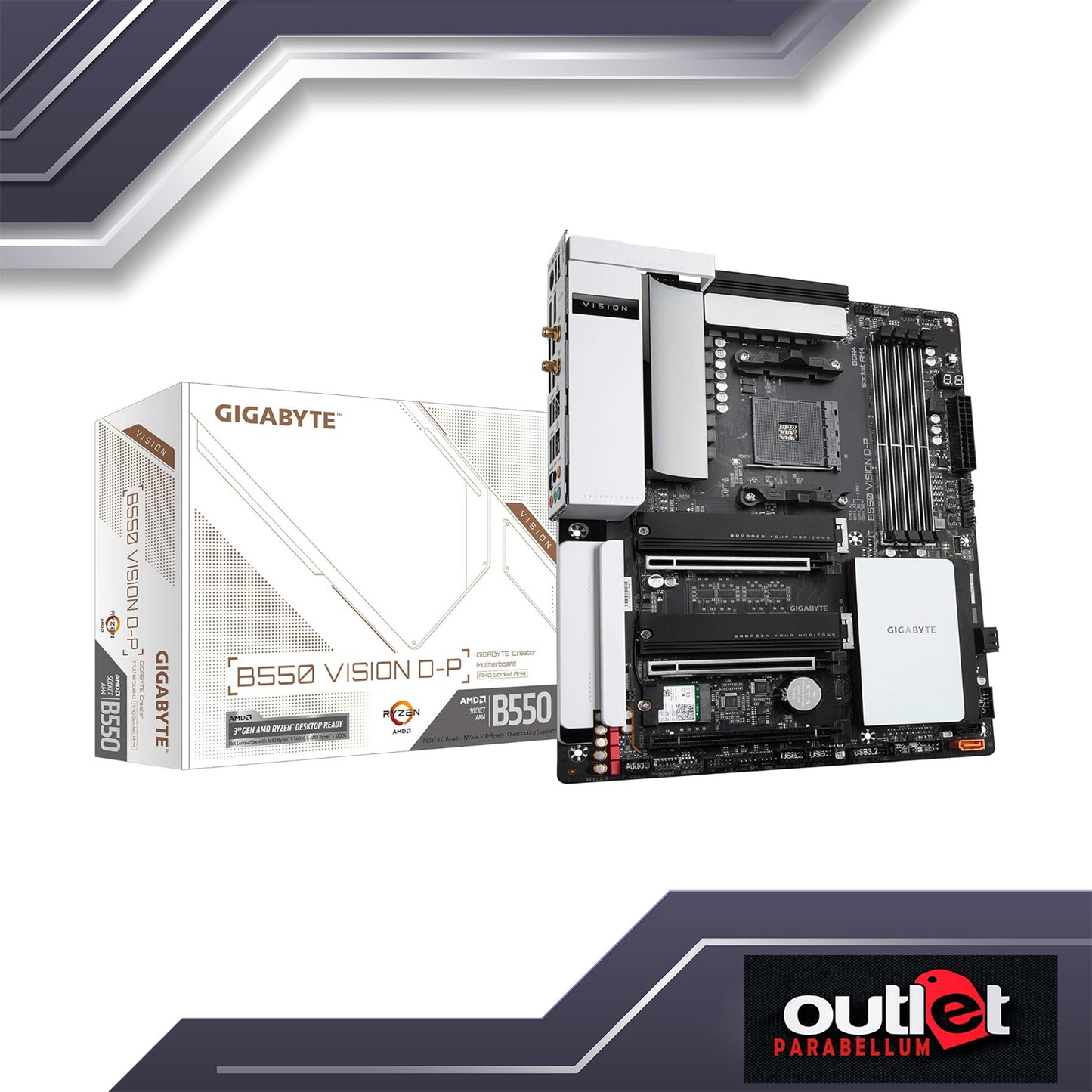 REFURB GA-B550-VISION-D-P GIGABYTE AMD B550 VISION THUNDERBOLT 3,2.5GBE LAN,DTS-X ULTRA Motherboard