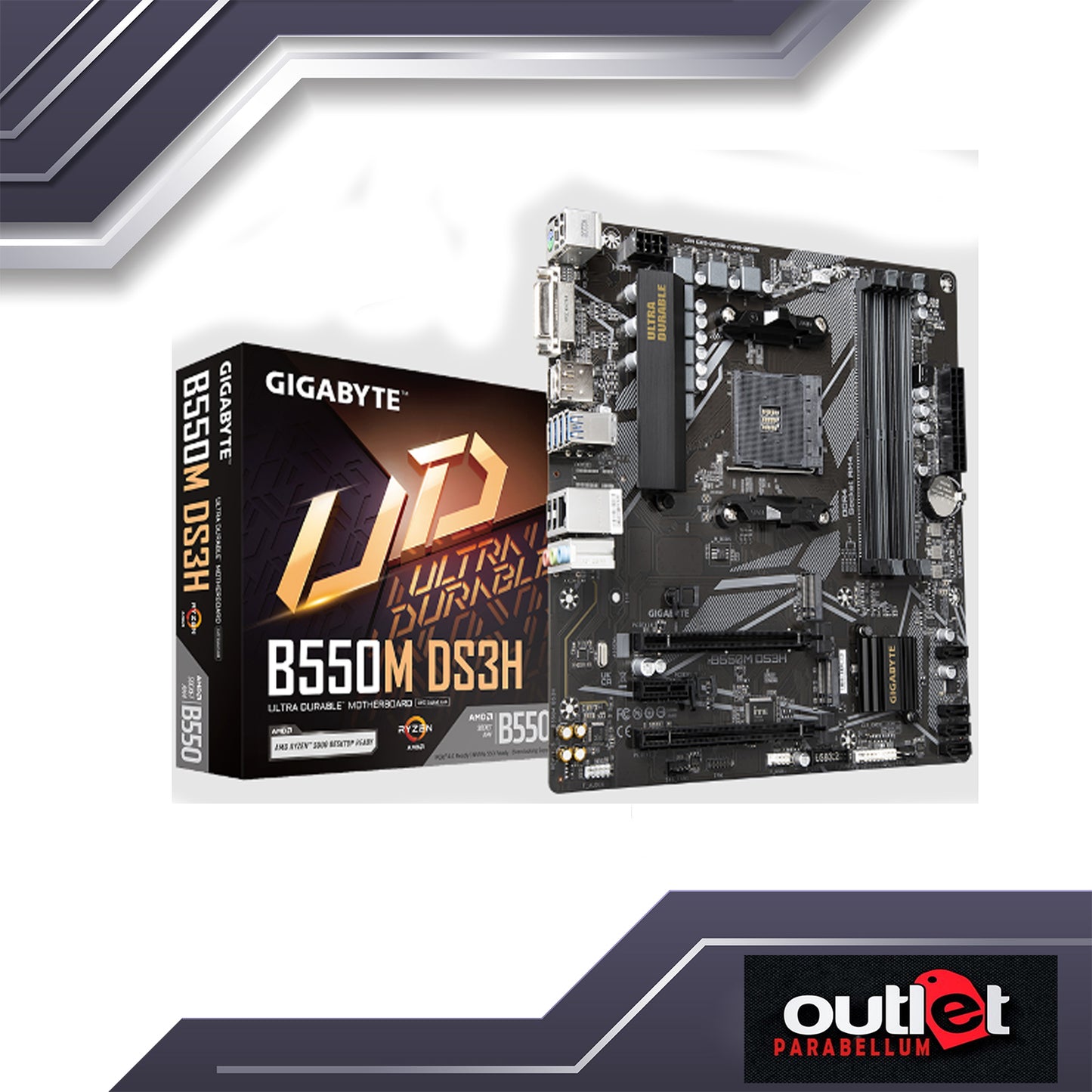 REFURBISHED GIGABYTE GA-B550M-DS3H AMD B550 AM4 4XDIMM, PCIe 4.0 x16 SLOT, DUAL PCIe 4.0 M.2, MATX