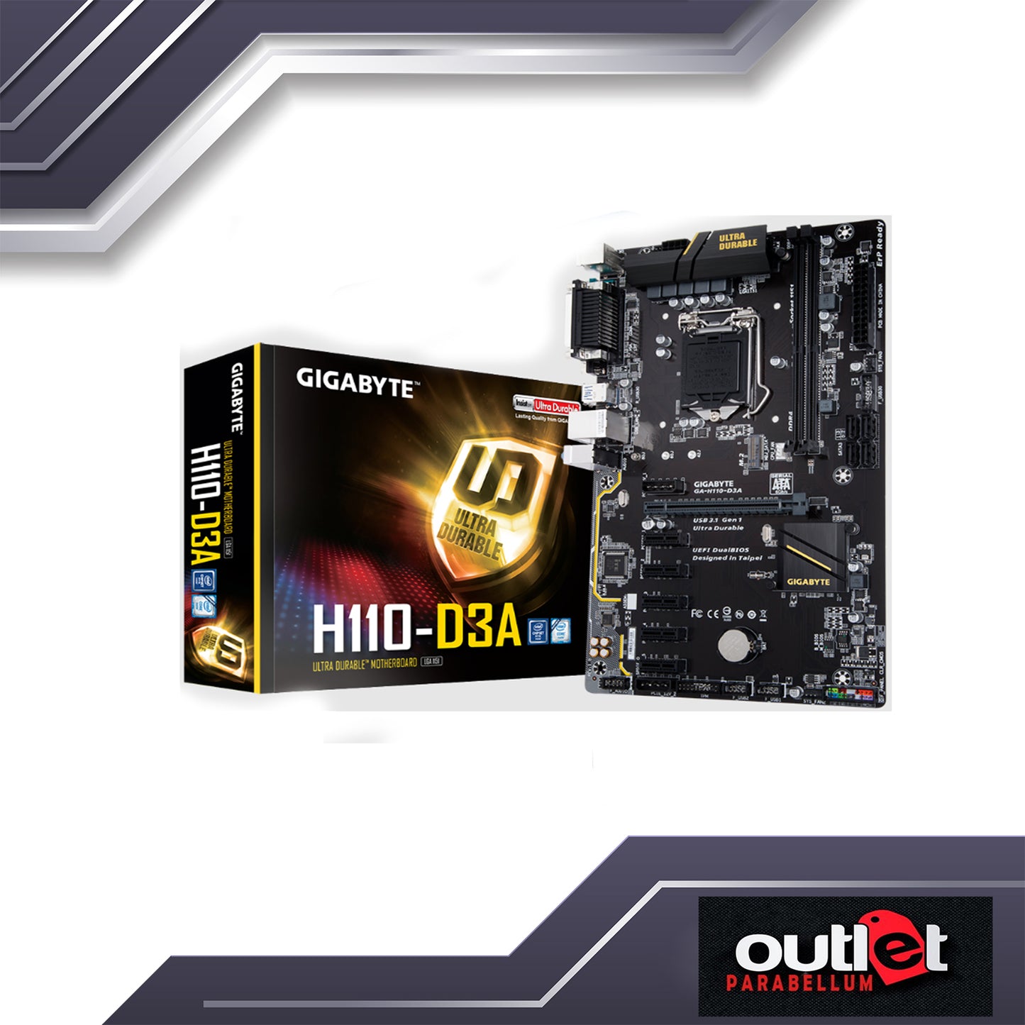 REFURBISHED GIGABYTE GA-H110-D3A H110 S1151 6 X PCI-E M.2 MINING MOTHERBOARD