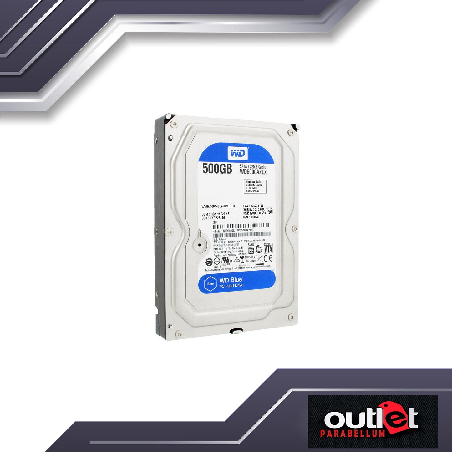 REFURBISHED!! Western Digital Blue WD5000AZLX 500GB 7200 RPM 32MB Cache SATA 6.0Gb/s 3.5" Internal Hard Drive Bare Drive