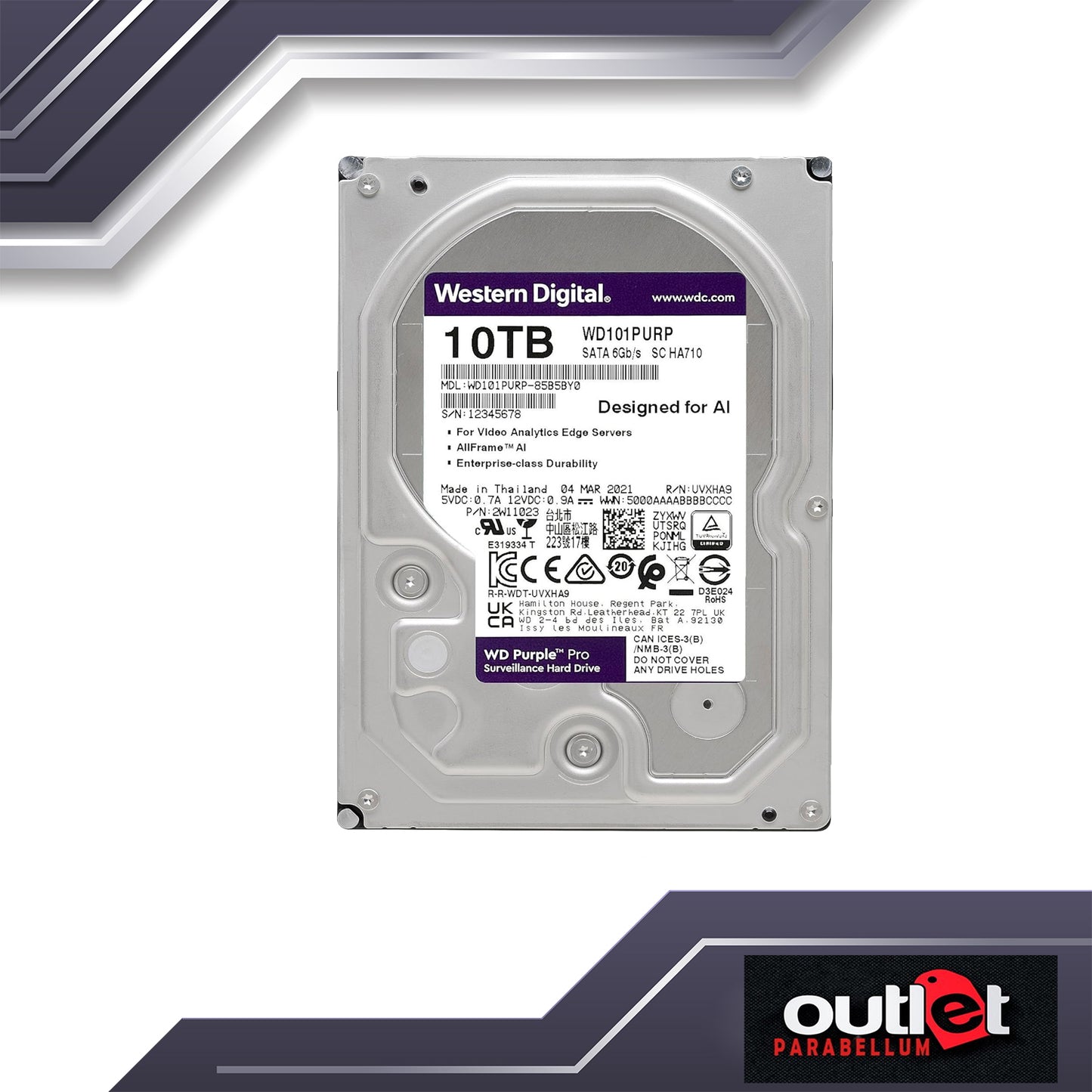 Western Digital 10TB WD Purple Surveillance Internal Hard Drive - WD101PURP 10TB