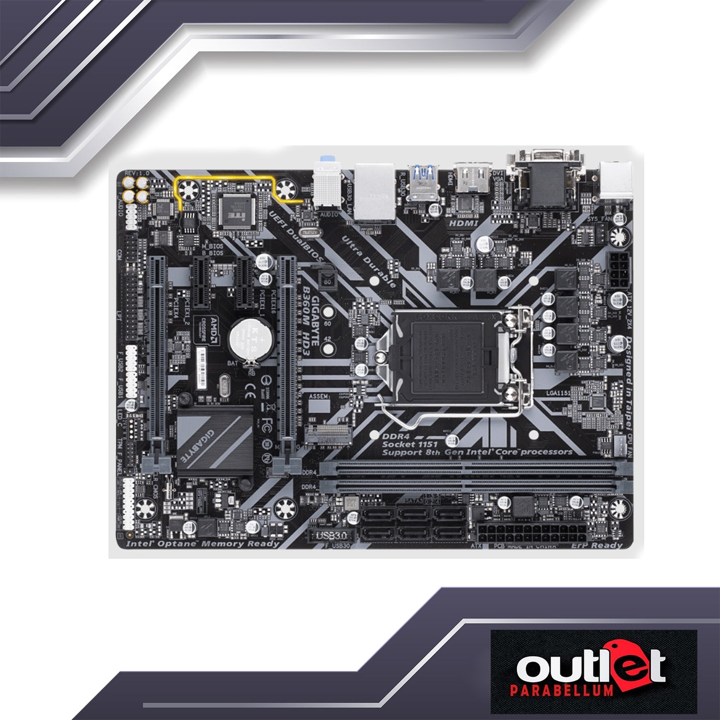 REFURBISHED GA-B360M-HD3 GIGABYTE INTEL B360 S1151 MICRO ATX MOTHERBOARD