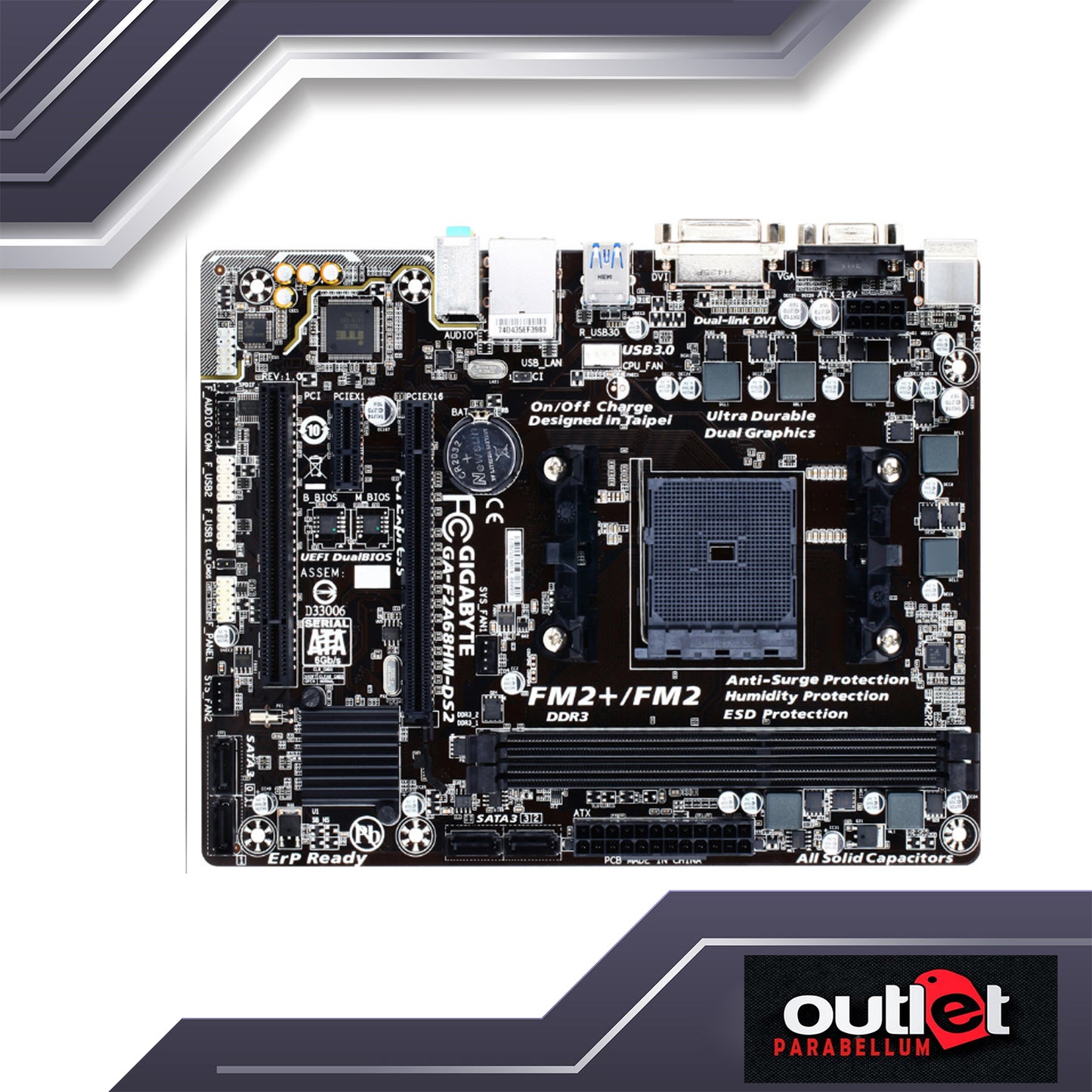 REFURBISHED GA-F2A68HM-DS2 GIGABYTE AMD A68H FM2+ DDR3 USB3 MATX Motherboard