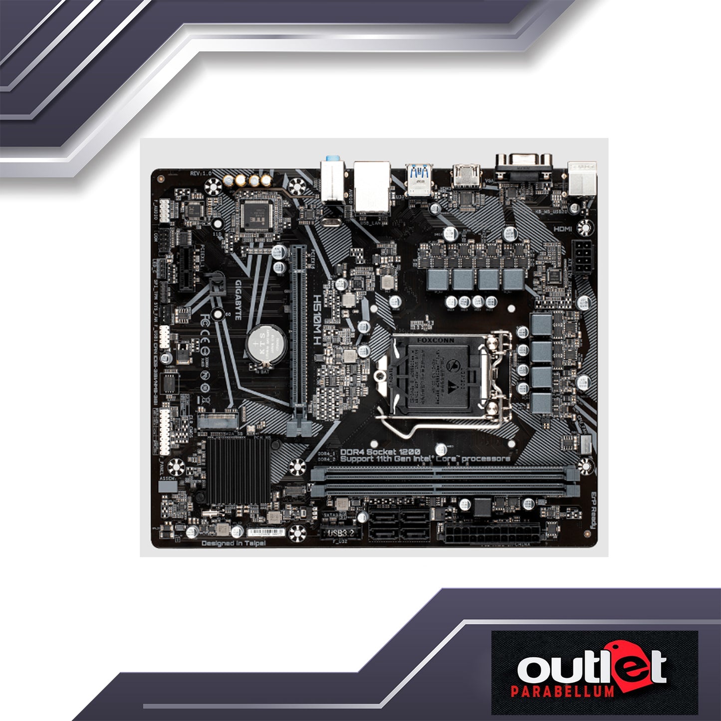 REFURBISHED GIGABYTE GA-H510M-H INTEL H510 LGA1200 6+2 PHASE DIGITAL VRM, DSUB/HDMI MATX MOTHERBOARD
