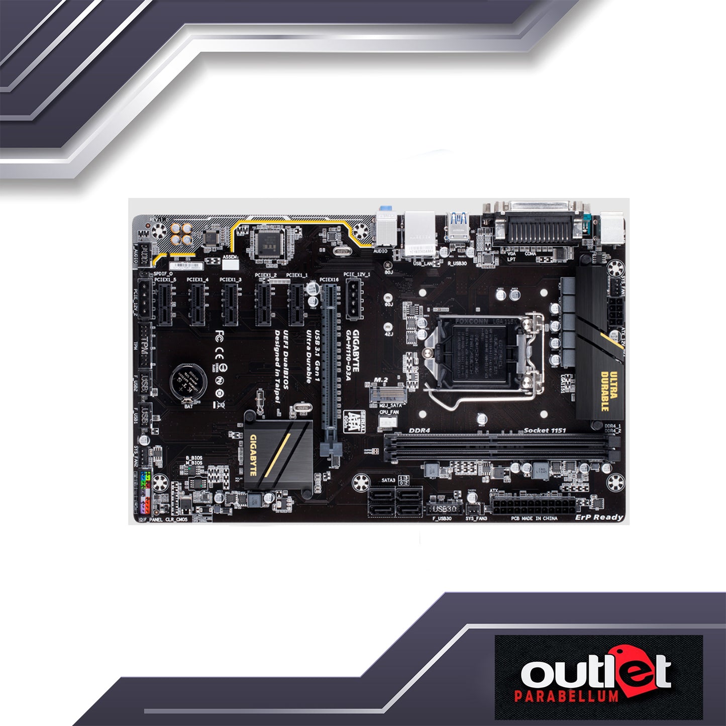 REFURBISHED GIGABYTE GA-H110-D3A H110 S1151 6 X PCI-E M.2 MINING MOTHERBOARD
