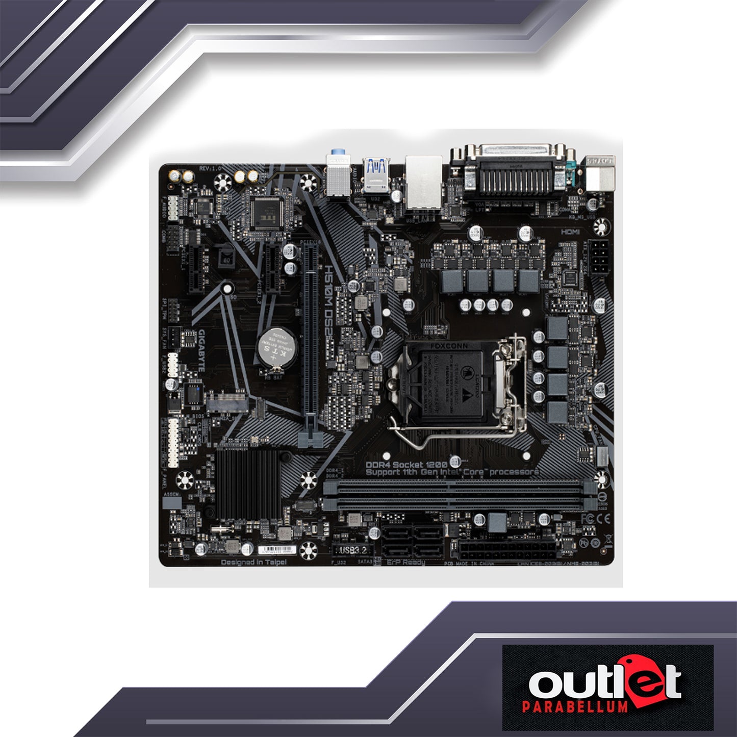 REFURBISHED GIGABYTE GA-H510M-DS2 INTEL H510 LGA1200 6+2PHASE DIGITAL VRM DSUB/SERIAL/PARALELL PORT