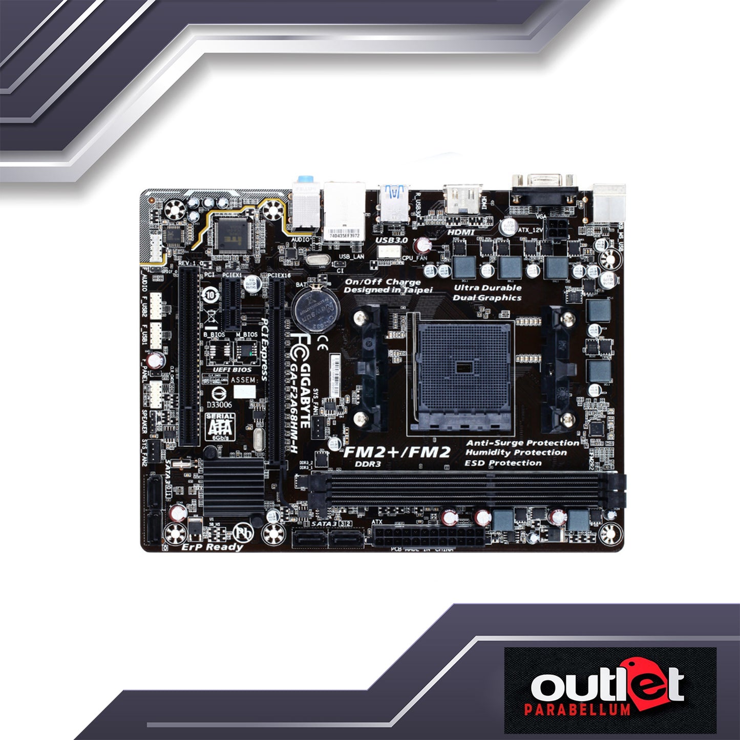 REFURBISHED GIGABYTE GA-F2A68HM-H AMD A68H FM2+ DDR3 USB3 MATX MB