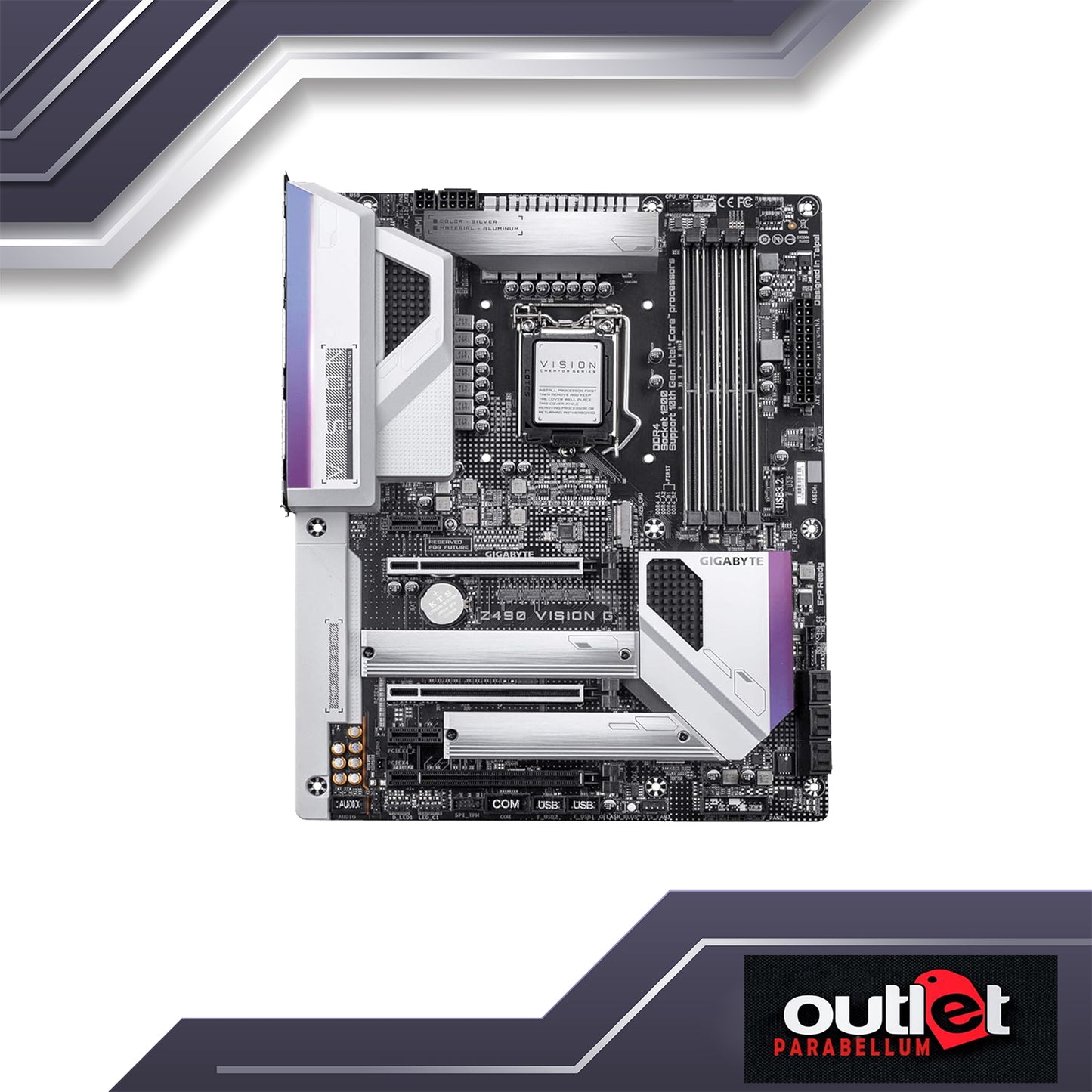 REFURBISHED GA-Z490-VISION-G GIGABYTE INTEL Z490 LGA1200 DIRECT 12PHASE POWER, INTEL 2.5GBE LAN, WHITE ATX MB