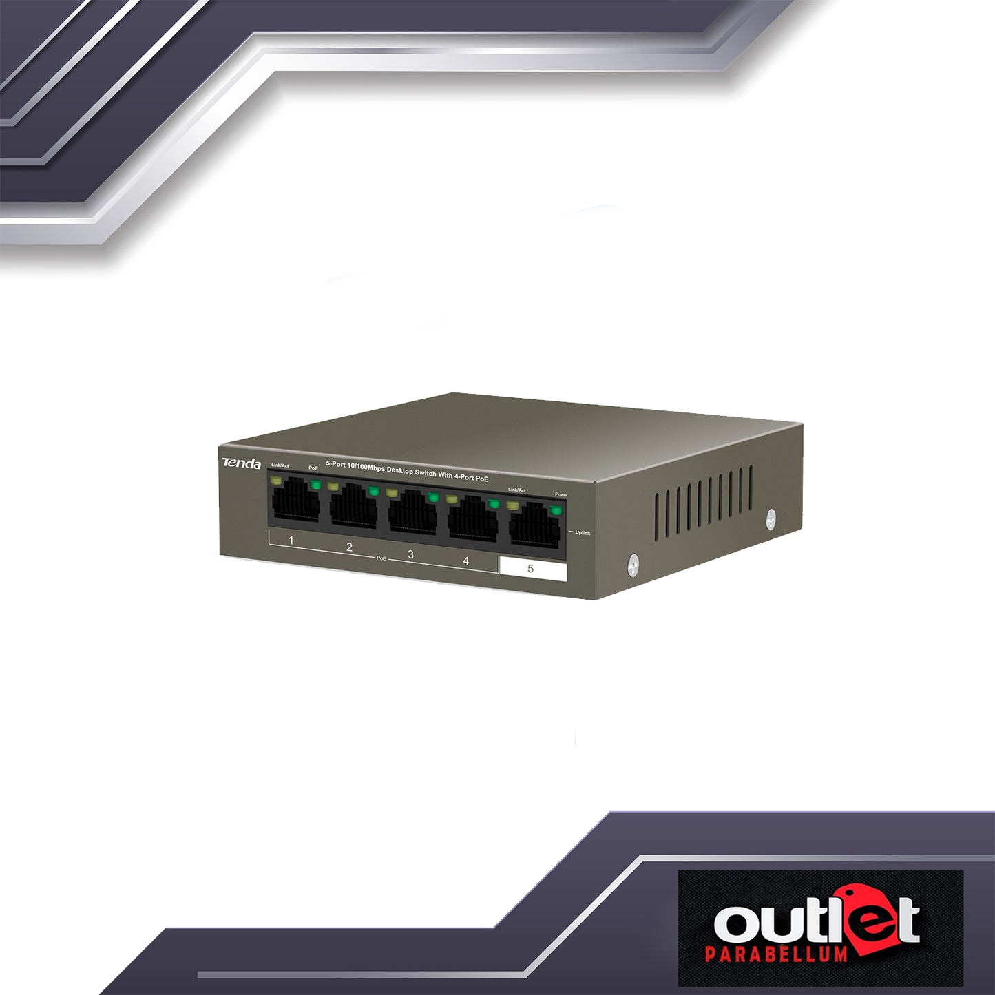 Brand NEW!!! Tenda TEF1105P-4-63W, Switch, 5-Port 10/100Mbps Desktop Switch with 4-Port PoE