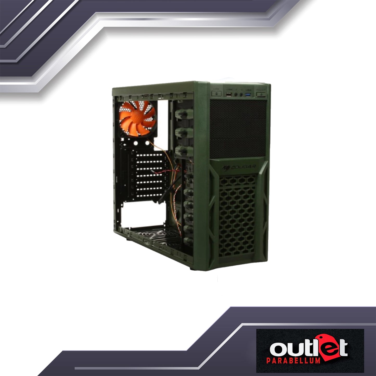 NEW COUGAR Solution AF-2 Black & Army Green Steel ATX Mid Tower Computer Case with 12cm COUGAR TURBINE HYPER-SPIN Bearing Silent Fan and USB 3.0