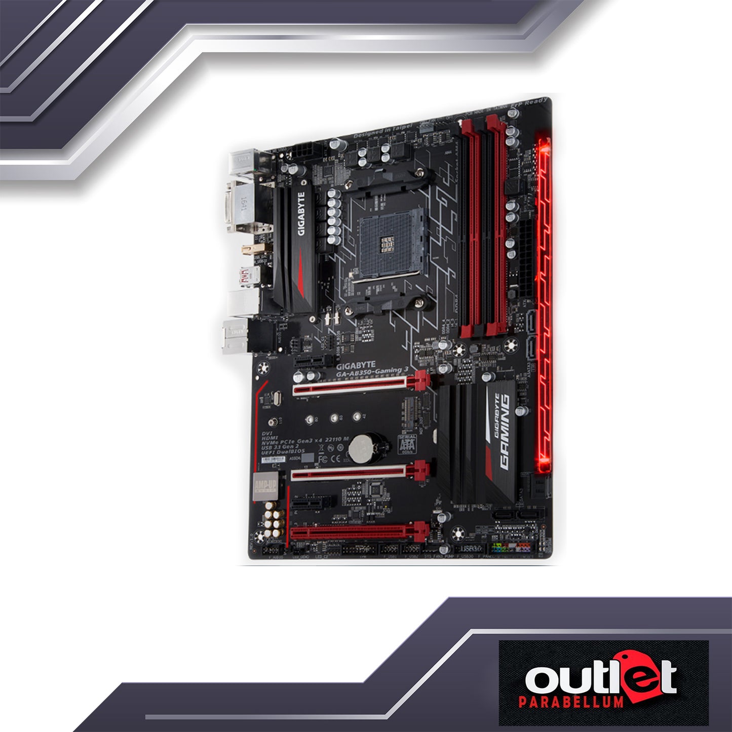 REFURBISHED GIGABYTE GA-AB350-GAMING-3 Dual Channel Non-ECC Unbuffered DDR4, 4 DIMMs Fast 2 USB 3.1 Gen 2 with USB Type-A - MOTHERBOARD