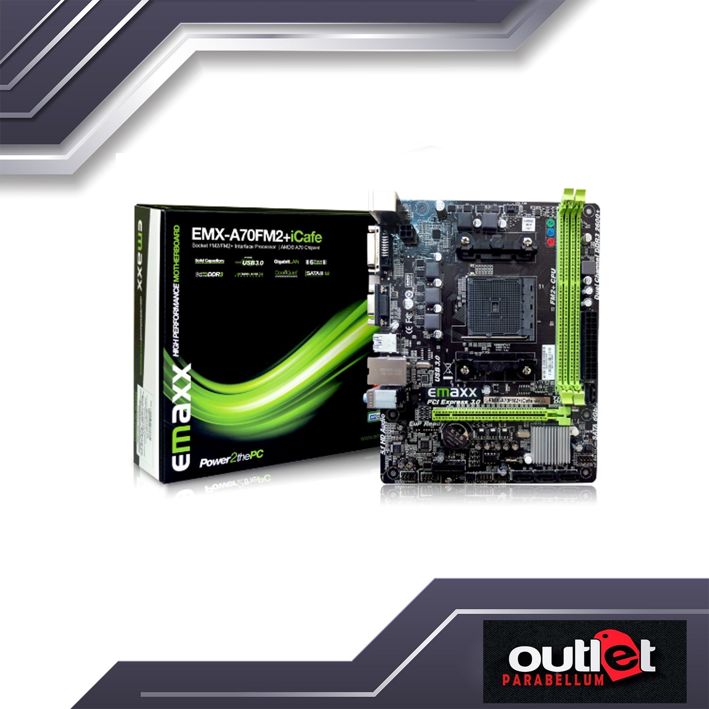 REFURBISHED EMAXX EMX-A70FM2+iCafe +HDMI VGA AMD A70 FM2+ DDR3,A,L,USB3.0