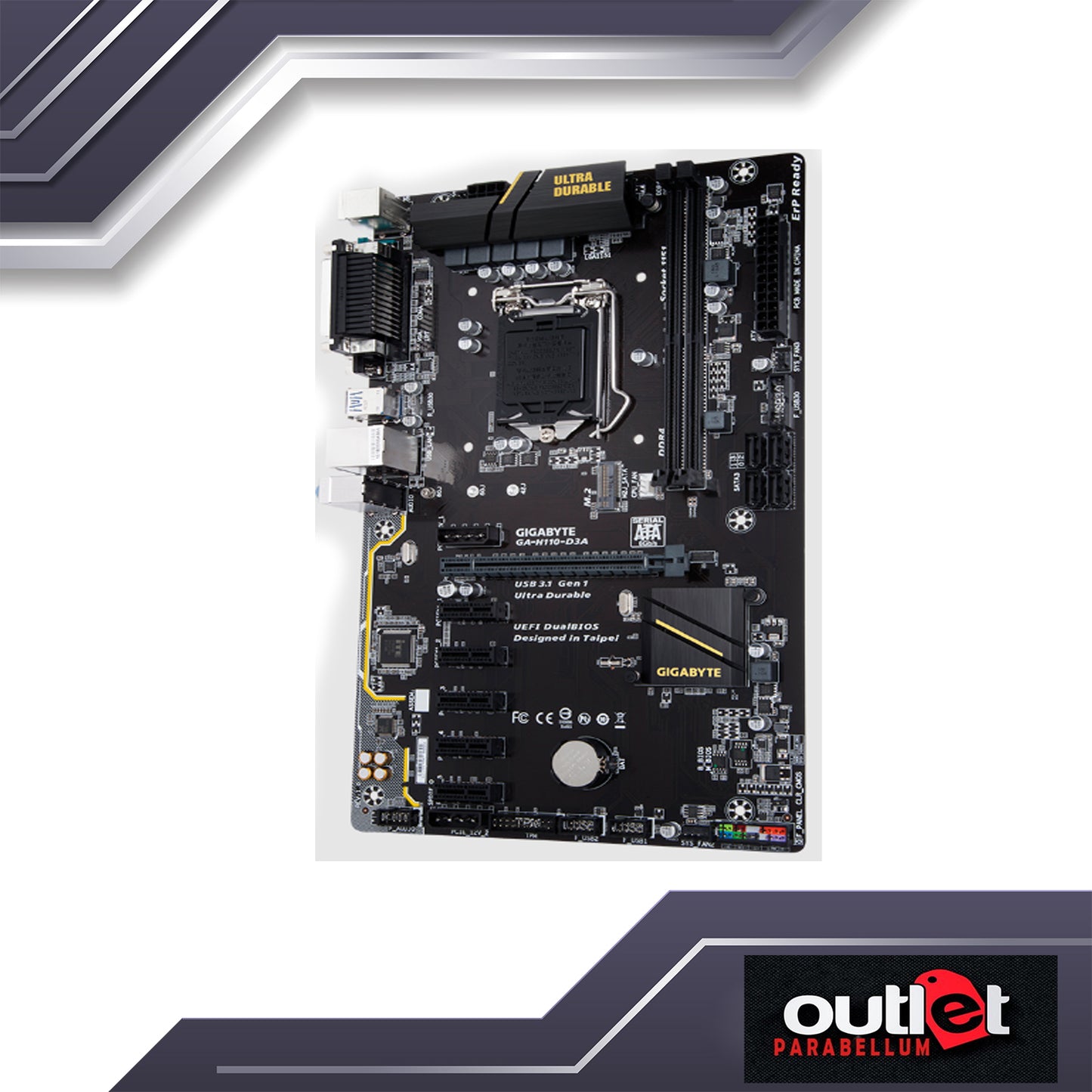 REFURBISHED GIGABYTE GA-H110-D3A H110 S1151 6 X PCI-E M.2 MINING MOTHERBOARD