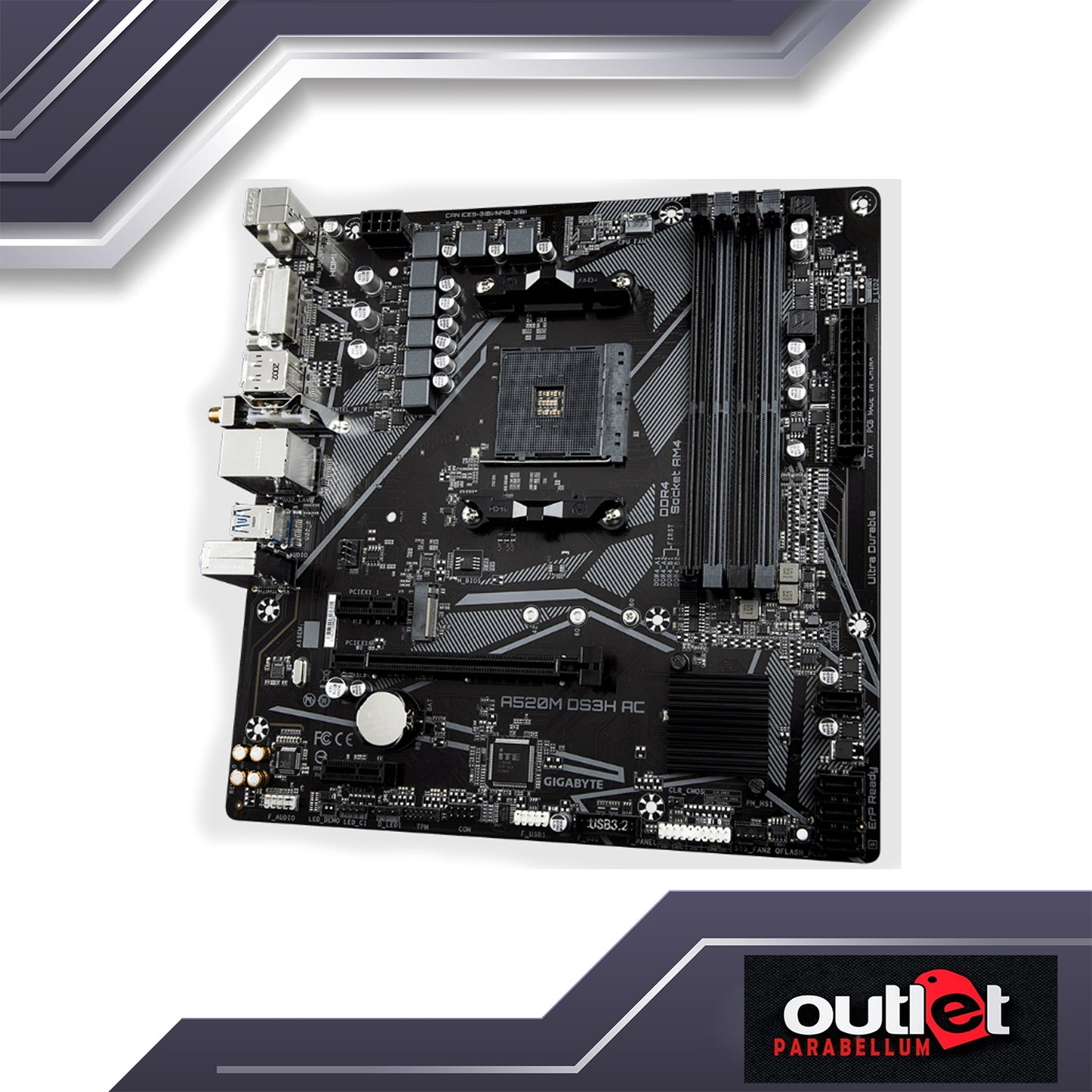 REFURBISHED GA-A520M-DS3H-AC GIGABYTE AMD A520 AM4 DDR4 4XDIMM WIFI AC MATX MOTHERBOARD