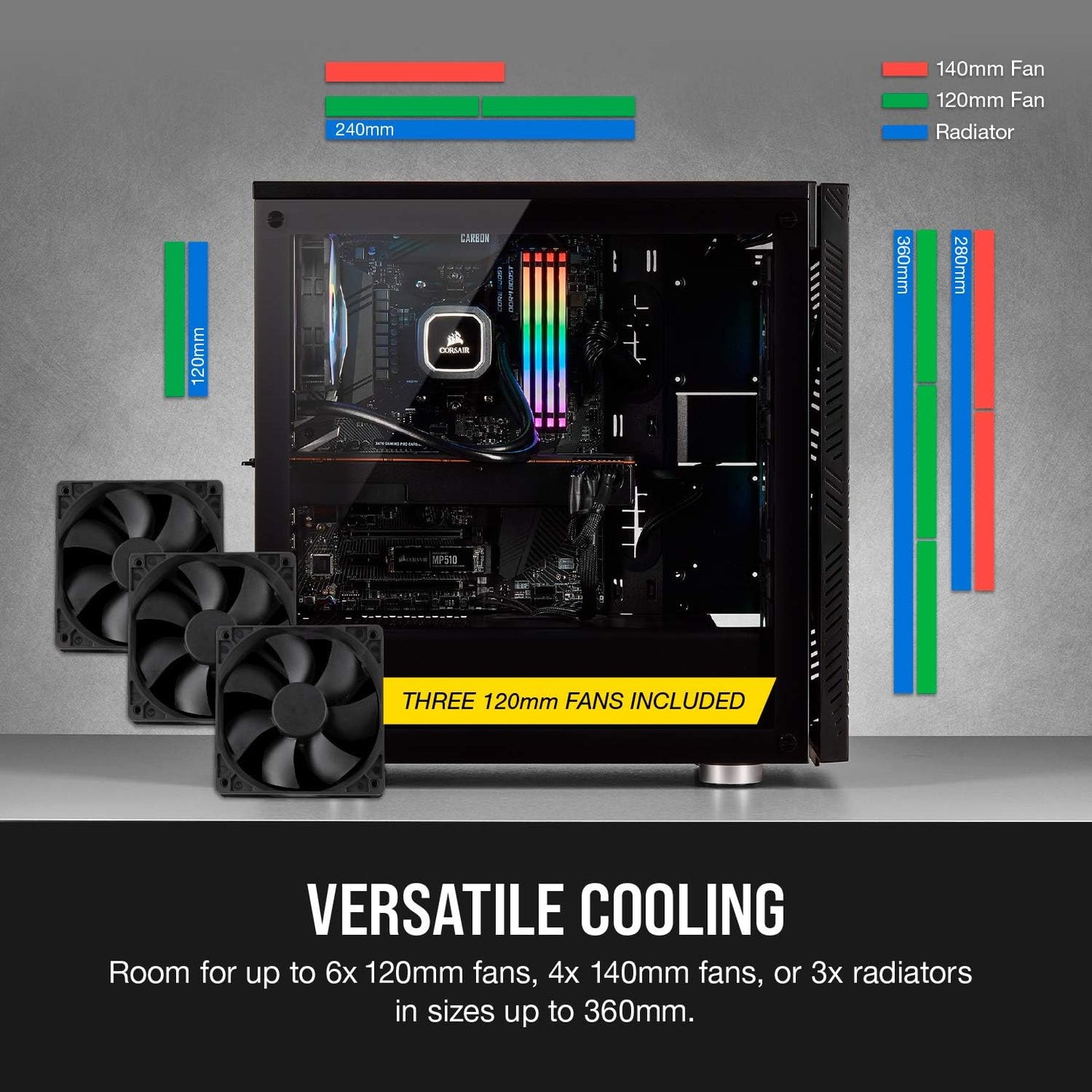 Refurbished CORSAIR 275R Airflow Tempered Glass Mid-Tower Gaming Case Black CS-CC-9011181-WW