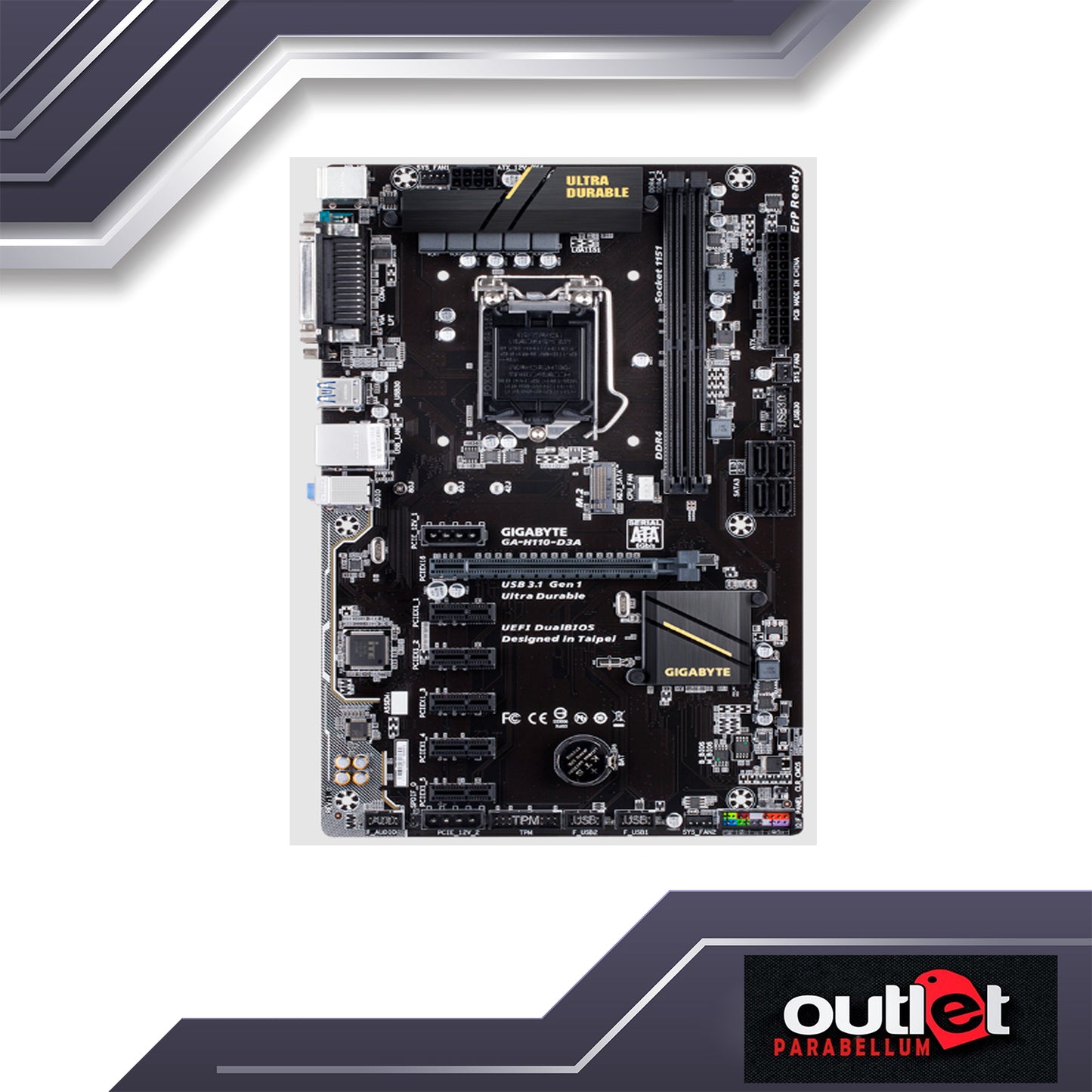 REFURBISHED GIGABYTE GA-H110-D3A H110 S1151 6 X PCI-E M.2 MINING MOTHERBOARD