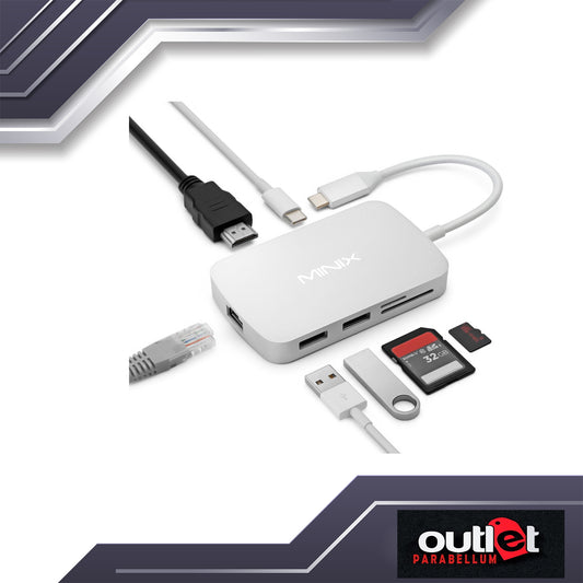MINIX Neo C-HSI USB-C HDMI USB-C HUB MULTIPORT ADAPTER GIGABIT ETHERNET Compatible with Apple MacBook Color Silver