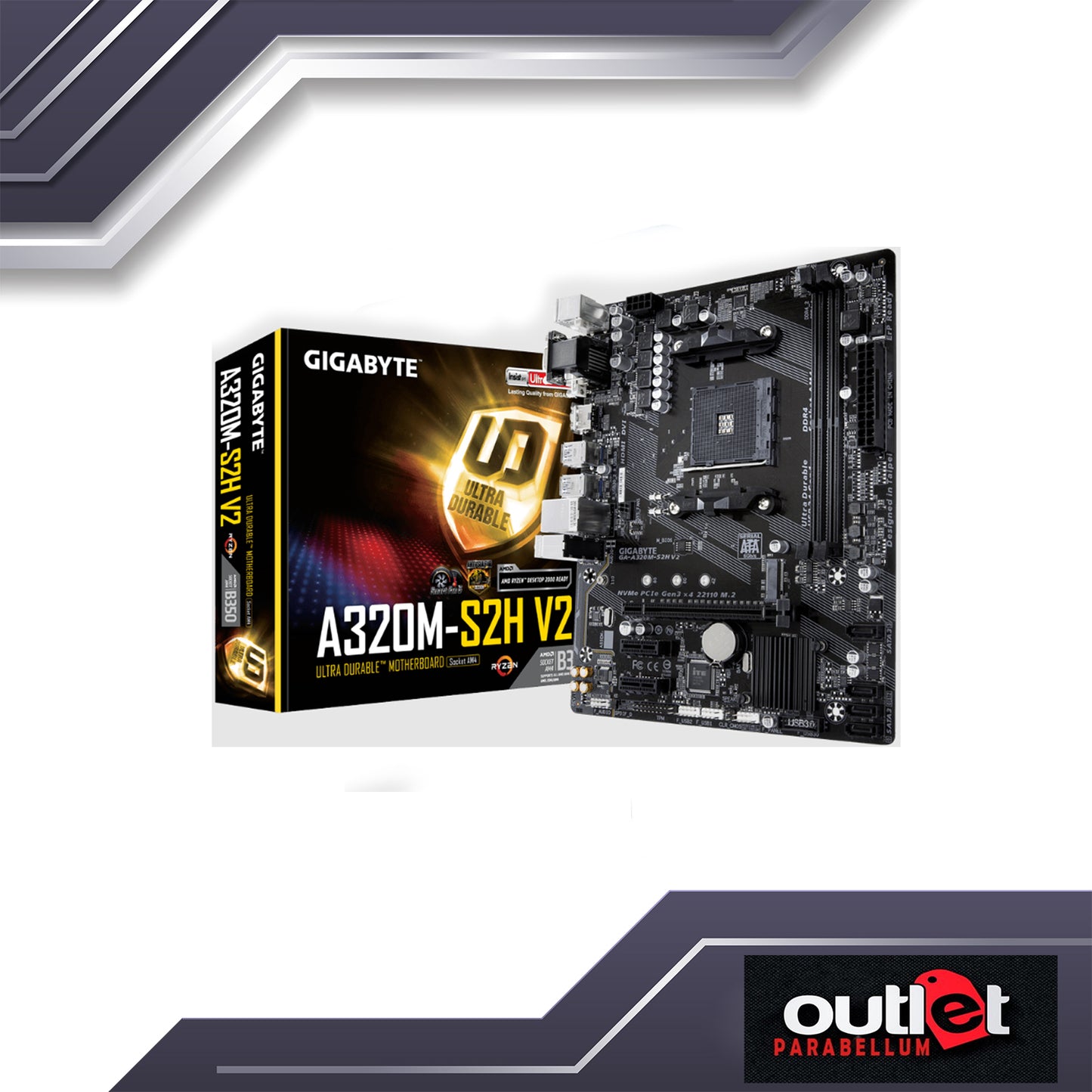 REFURBISHED GIGABYTE GA-A320M-S2H-V2 AMD B350 AM4 DDR4 M.2 HDMI/DVI/VGA MATX MOTHERBOARD