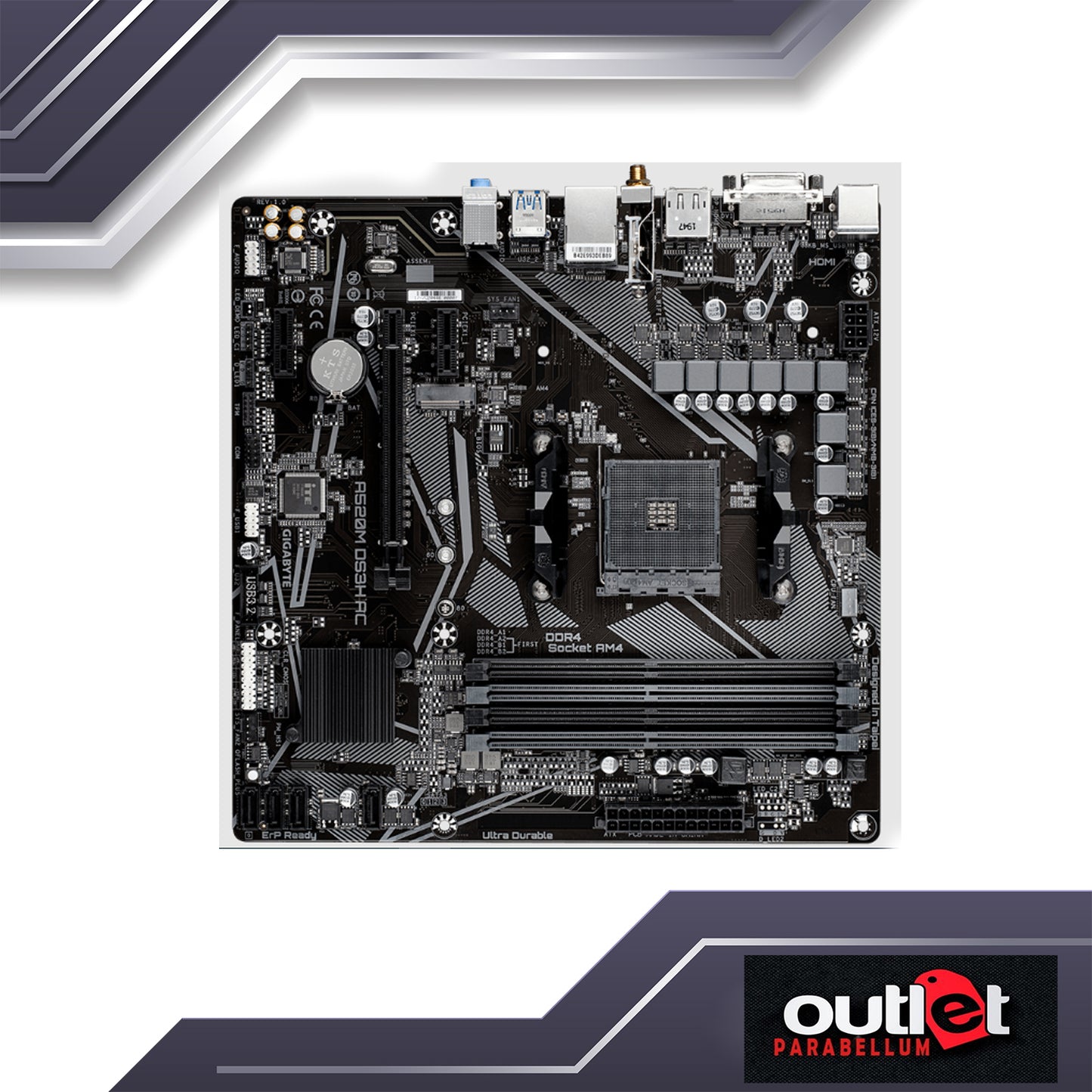 REFURBISHED GA-A520M-DS3H-AC GIGABYTE AMD A520 AM4 DDR4 4XDIMM WIFI AC MATX MOTHERBOARD