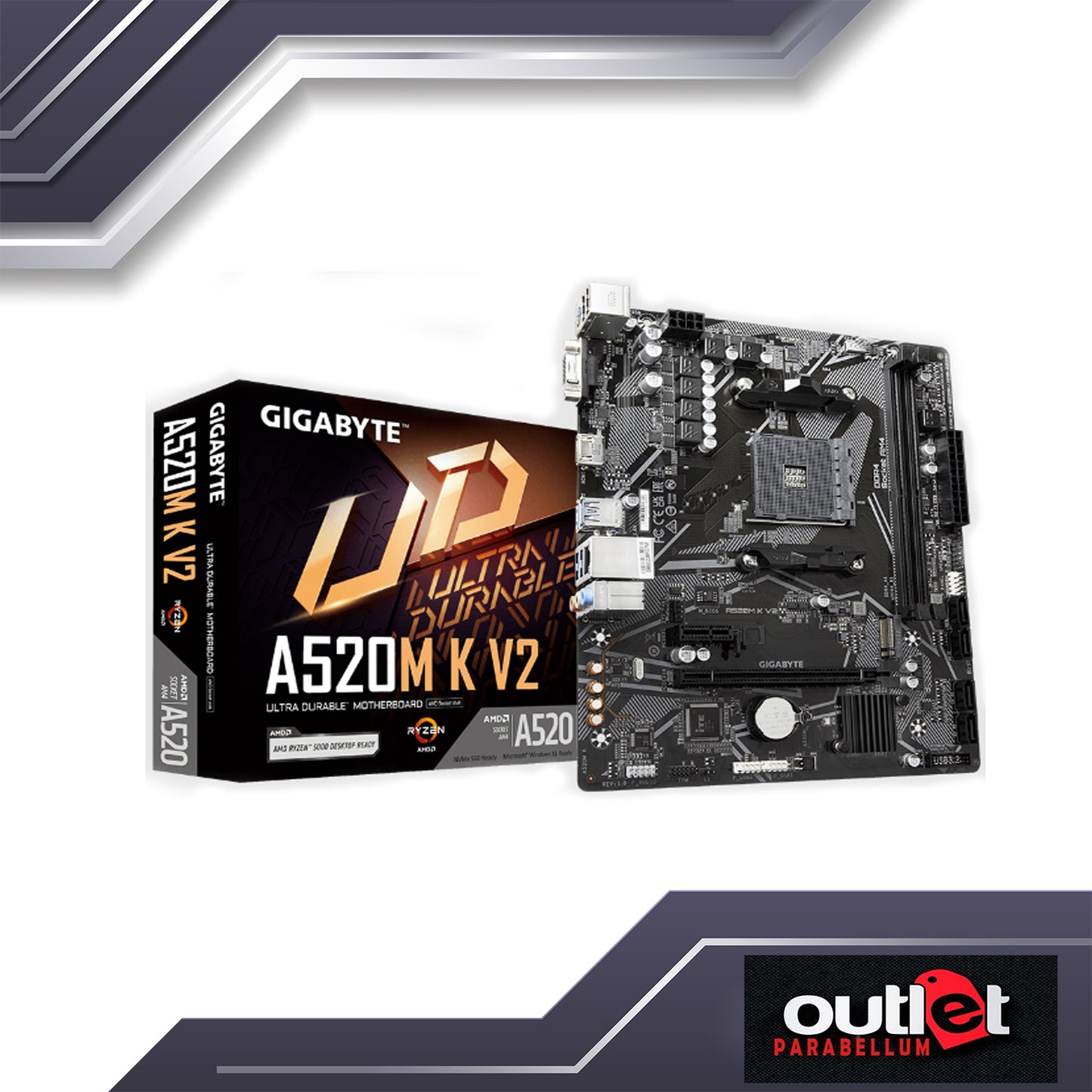REFURBISHED GIGABYTE GA-A520M-K-V2 AMD A520 Ultra Durable Motherboard with GbE LAN with Bandwidth Management, PCIe 3.0 x4 M.2, Smart Fan 5, Anti-Sulfur Resistors Design Motherboard