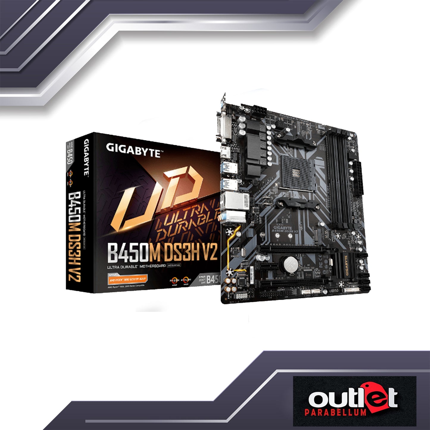 REFURBISHED GIGABYTE GA-B450M-DS3H-V2 AMD B450 AM4 DDR4 MATX MOTHERBOARD