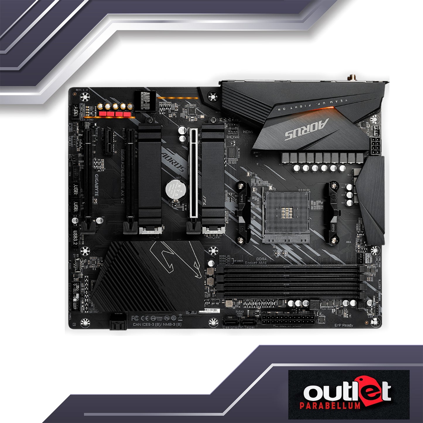 REFURBISHED GIGABYTE GA-B550-AORUS-ELITE-AX-V2 AMD B550 AORUS Motherboard with 12+2 Phases Digital Twin Power Design, Enlarged Surface Heatsinks - Motherboard