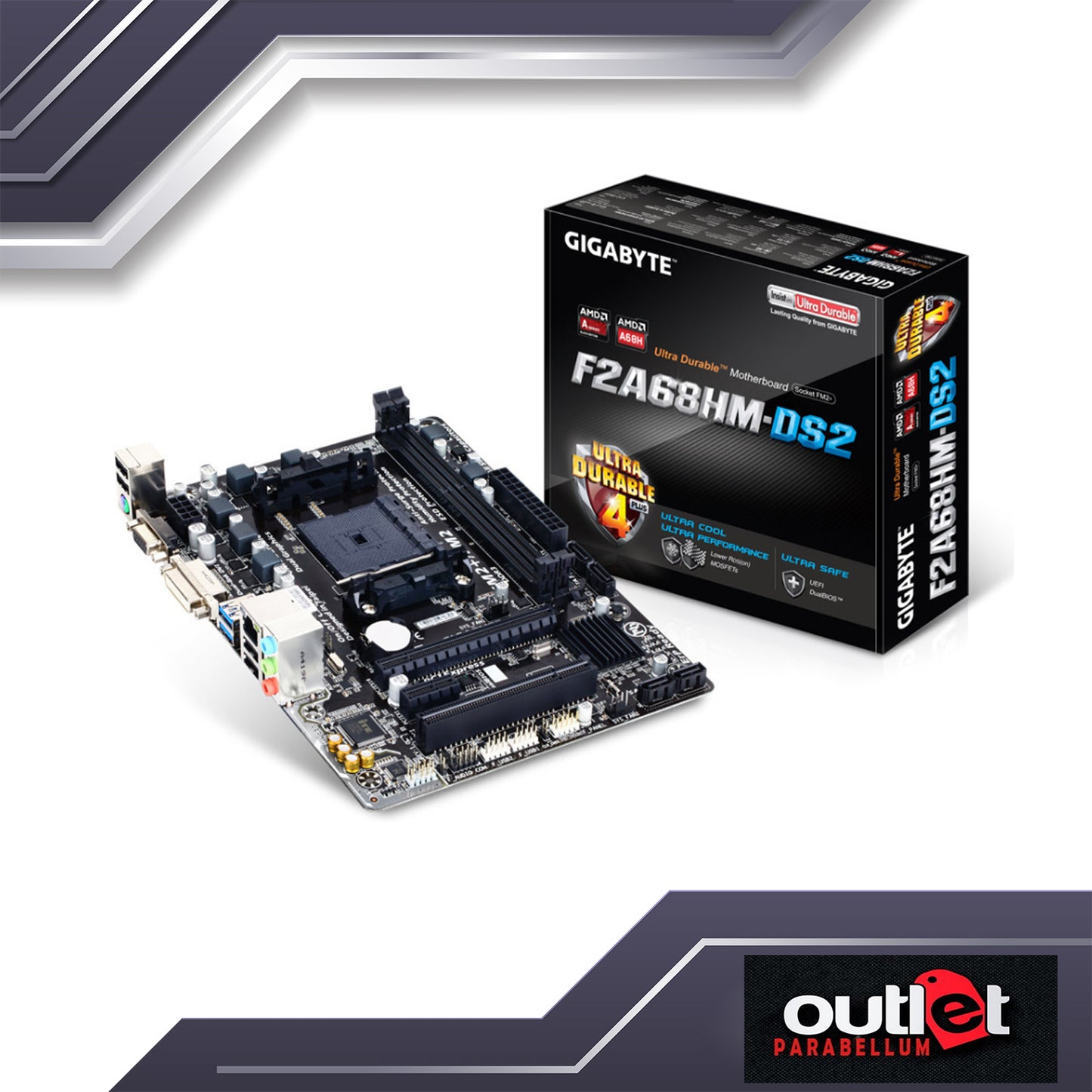 REFURBISHED GA-F2A68HM-DS2 GIGABYTE AMD A68H FM2+ DDR3 USB3 MATX Motherboard