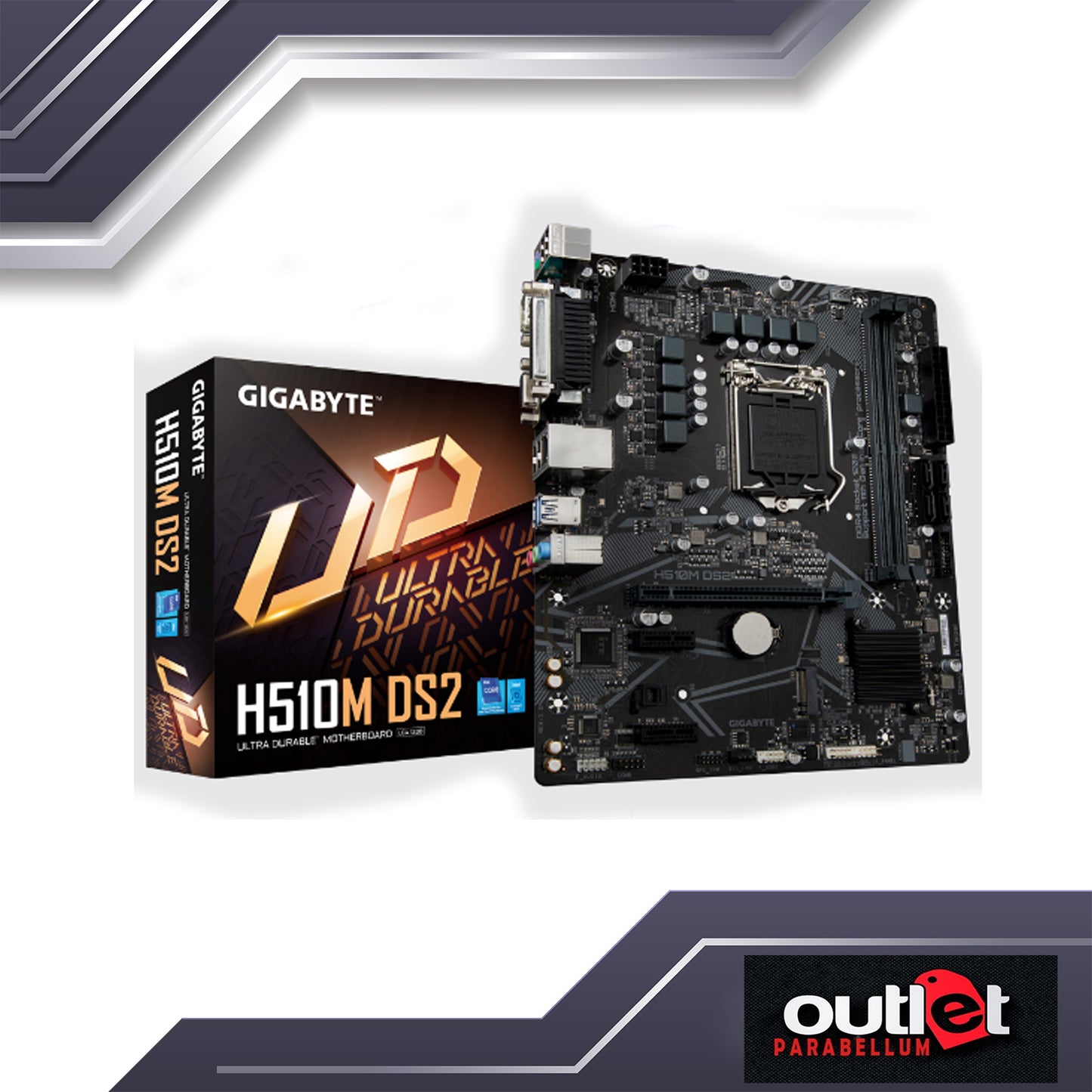 REFURBISHED GIGABYTE GA-H510M-DS2 INTEL H510 LGA1200 6+2PHASE DIGITAL VRM DSUB/SERIAL/PARALELL PORT