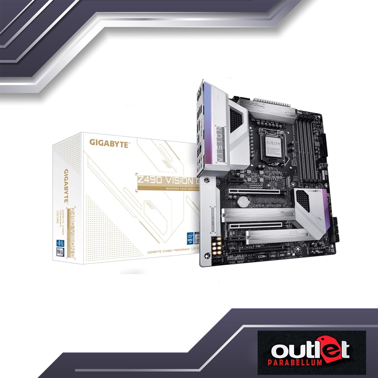 REFURBISHED GA-Z490-VISION-G GIGABYTE INTEL Z490 LGA1200 DIRECT 12PHASE POWER, INTEL 2.5GBE LAN, WHITE ATX MB